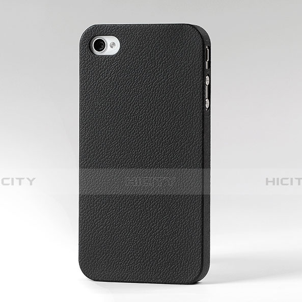 Carcasa Dura Plastico Rigida de Cuero para Apple iPhone 4 Negro