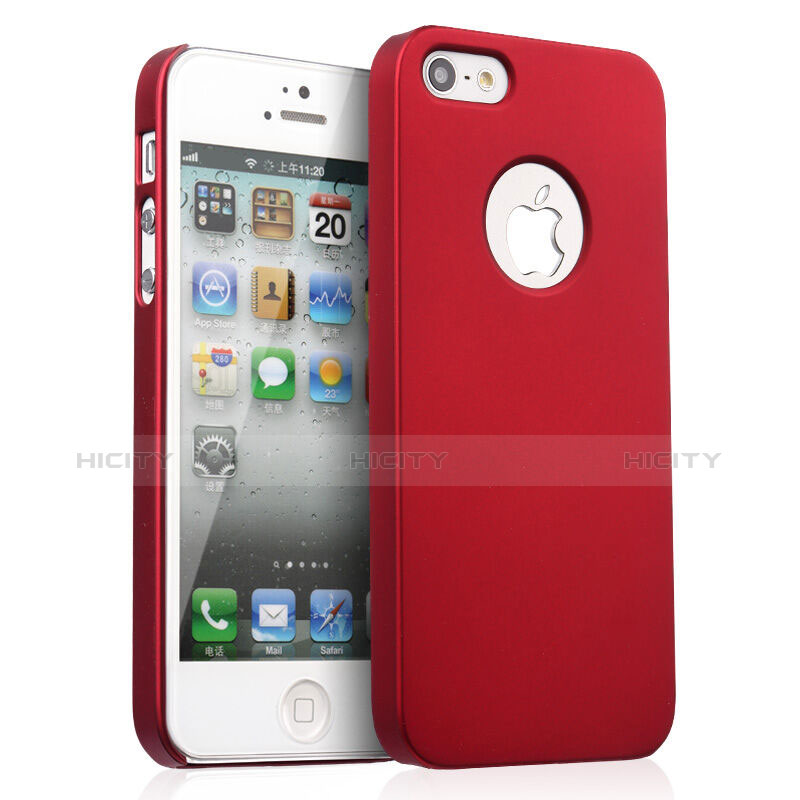 Carcasa Dura Plastico Rigida Mate con Agujero para Apple iPhone 5 Rojo