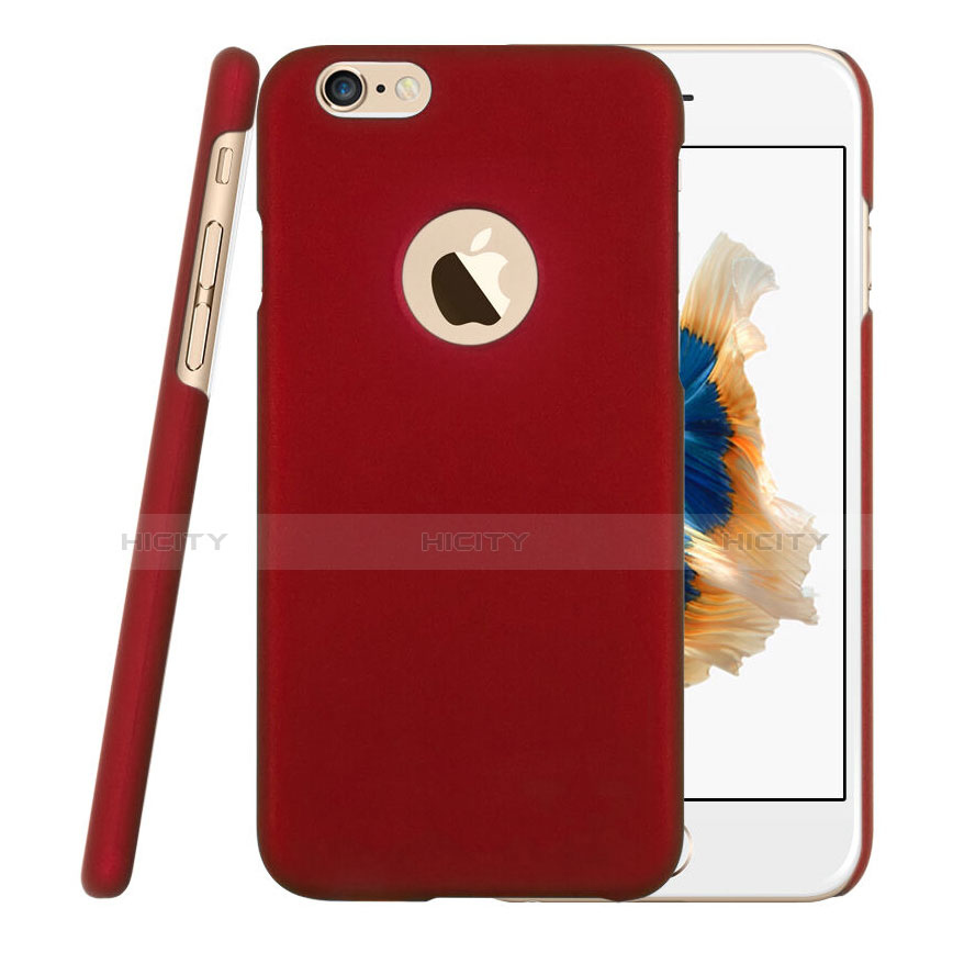 Carcasa Dura Plastico Rigida Mate con Agujero para Apple iPhone 6 Rojo