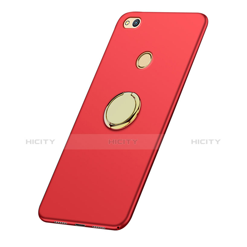 Carcasa Dura Plastico Rigida Mate con Anillo de dedo Soporte A02 para Huawei GR3 (2017) Rojo