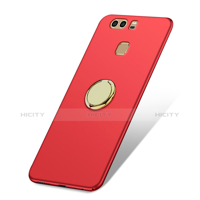 Carcasa Dura Plastico Rigida Mate con Anillo de dedo Soporte A02 para Huawei P9 Plus Rojo