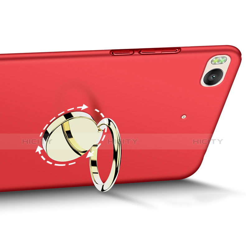 Carcasa Dura Plastico Rigida Mate con Anillo de dedo Soporte A02 para Xiaomi Mi 5S Rojo