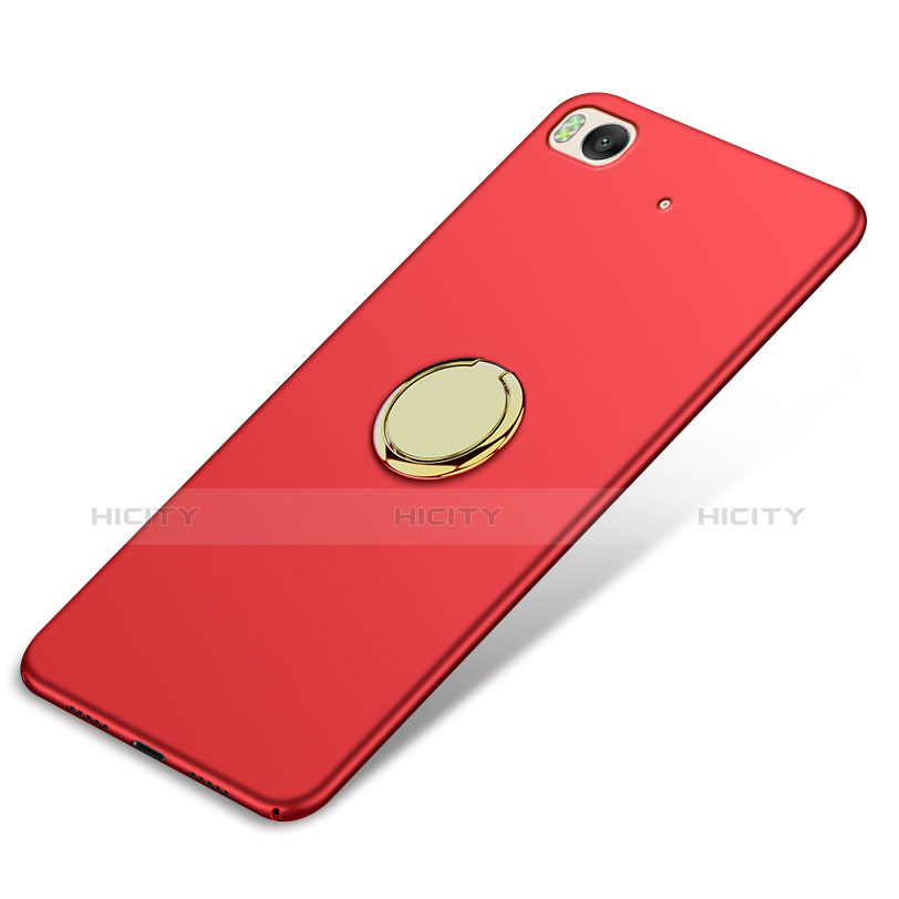 Carcasa Dura Plastico Rigida Mate con Anillo de dedo Soporte A02 para Xiaomi Mi 5S Rojo