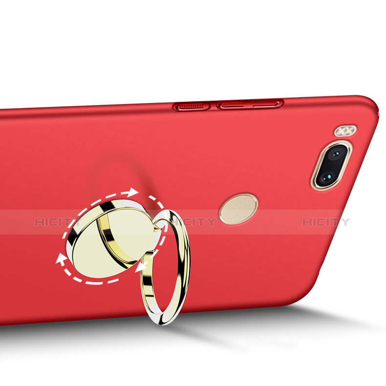 Carcasa Dura Plastico Rigida Mate con Anillo de dedo Soporte A02 para Xiaomi Mi 5X Rojo
