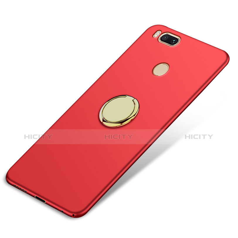 Carcasa Dura Plastico Rigida Mate con Anillo de dedo Soporte A02 para Xiaomi Mi 5X Rojo