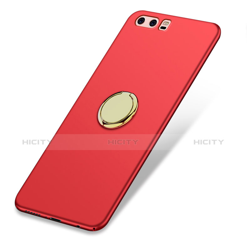 Carcasa Dura Plastico Rigida Mate con Anillo de dedo Soporte A03 para Huawei P10 Plus Rojo