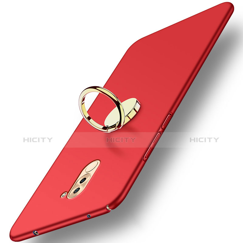 Carcasa Dura Plastico Rigida Mate con Anillo de dedo Soporte A05 para Huawei Honor 6X Pro Rojo