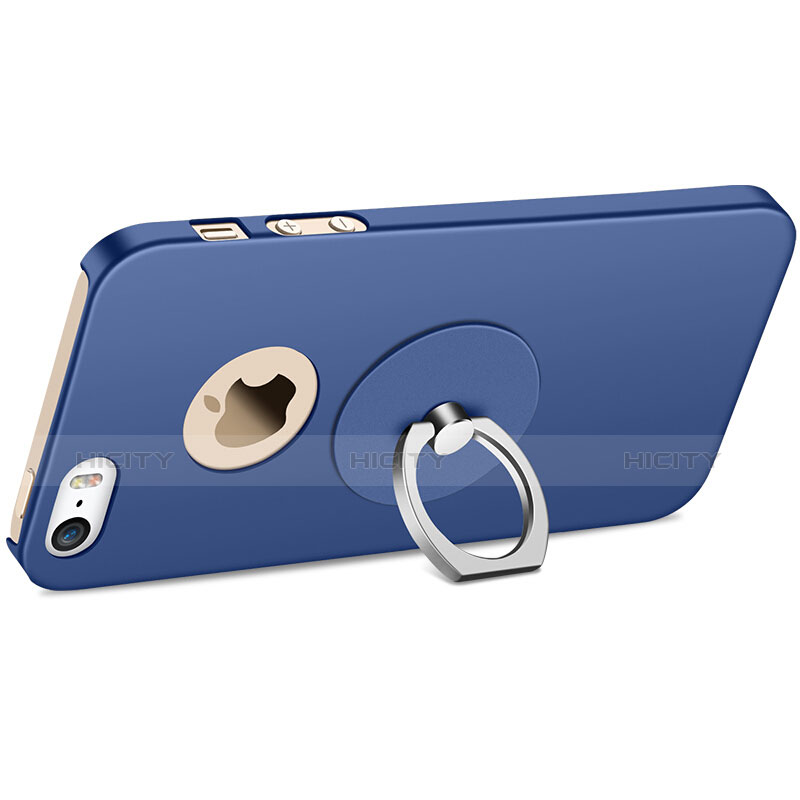 Carcasa Dura Plastico Rigida Mate con Anillo de dedo Soporte para Apple iPhone 5 Azul