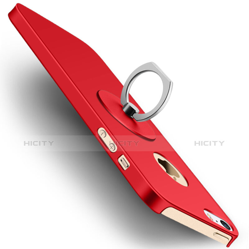 Carcasa Dura Plastico Rigida Mate con Anillo de dedo Soporte para Apple iPhone 5 Rojo