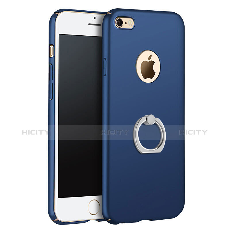 Carcasa Dura Plastico Rigida Mate con Anillo de dedo Soporte para Apple iPhone 6 Plus Azul