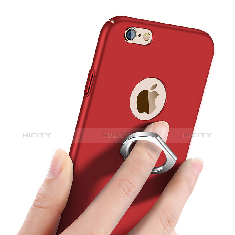 Carcasa Dura Plastico Rigida Mate con Anillo de dedo Soporte para Apple iPhone 6 Plus Rojo