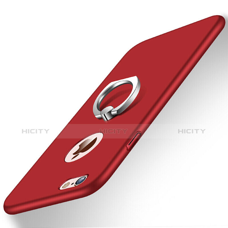 Carcasa Dura Plastico Rigida Mate con Anillo de dedo Soporte para Apple iPhone 6 Plus Rojo