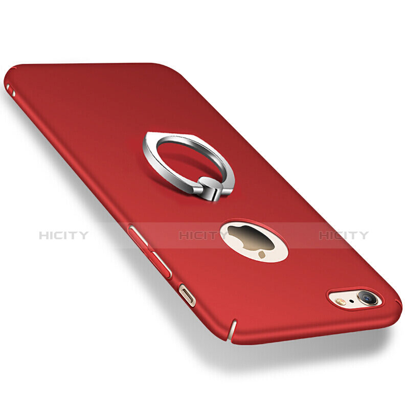 Carcasa Dura Plastico Rigida Mate con Anillo de dedo Soporte para Apple iPhone 6 Plus Rojo