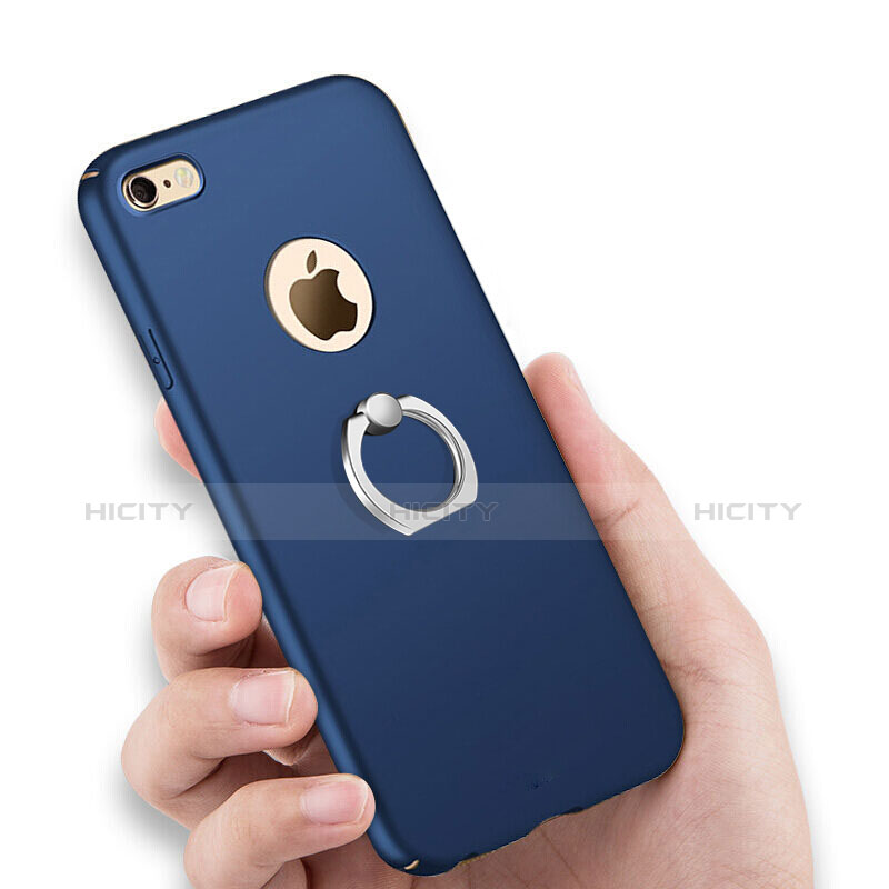 Carcasa Dura Plastico Rigida Mate con Anillo de dedo Soporte para Apple iPhone 6S Plus Azul