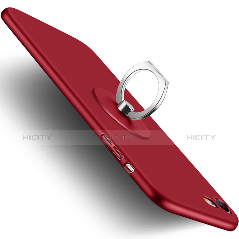 Carcasa Dura Plastico Rigida Mate con Anillo de dedo Soporte para Apple iPhone 7 Rojo