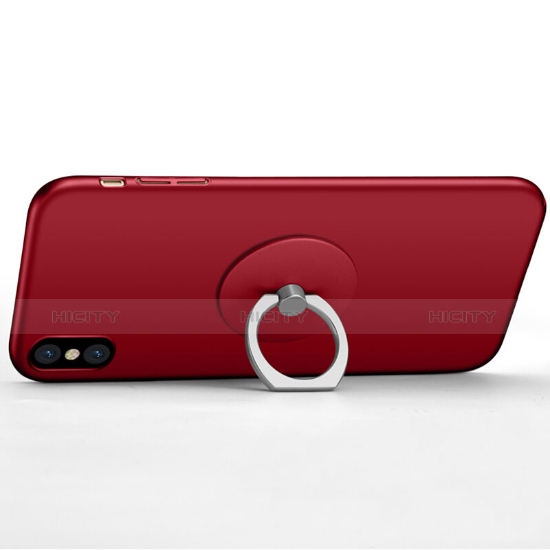 Carcasa Dura Plastico Rigida Mate con Anillo de dedo Soporte para Apple iPhone X Rojo