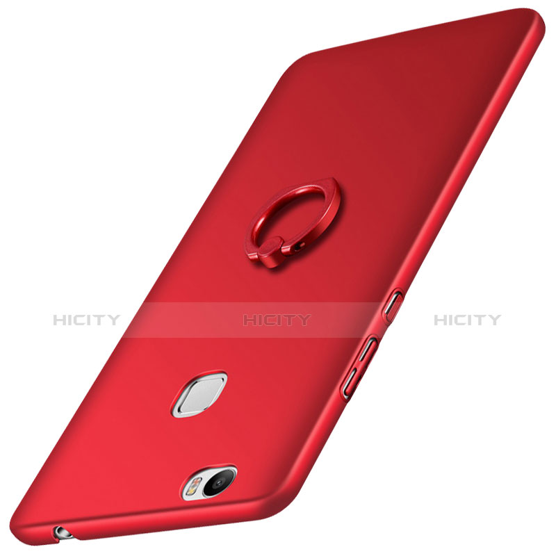 Carcasa Dura Plastico Rigida Mate con Anillo de dedo Soporte para Huawei Honor Note 8 Rojo