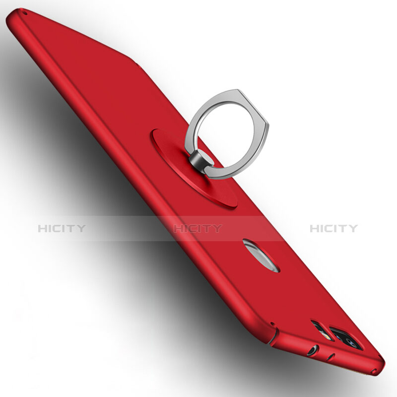 Carcasa Dura Plastico Rigida Mate con Anillo de dedo Soporte para Huawei Honor V8 Rojo