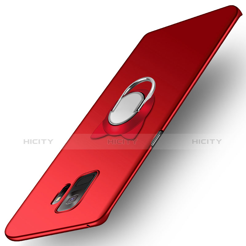 Carcasa Dura Plastico Rigida Mate con Anillo de dedo Soporte para Samsung Galaxy S9 Rojo