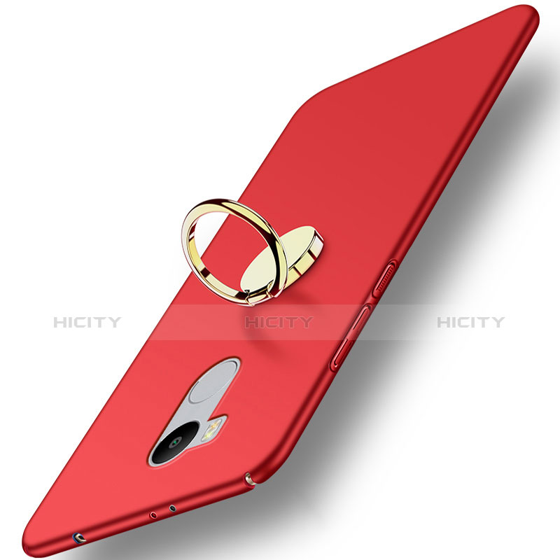 Carcasa Dura Plastico Rigida Mate con Anillo de dedo Soporte para Xiaomi Redmi 4 Prime High Edition Rojo