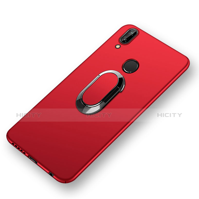 Carcasa Dura Plastico Rigida Mate con Anillo de dedo Soporte y Lanyard para Huawei Nova 3e Rojo