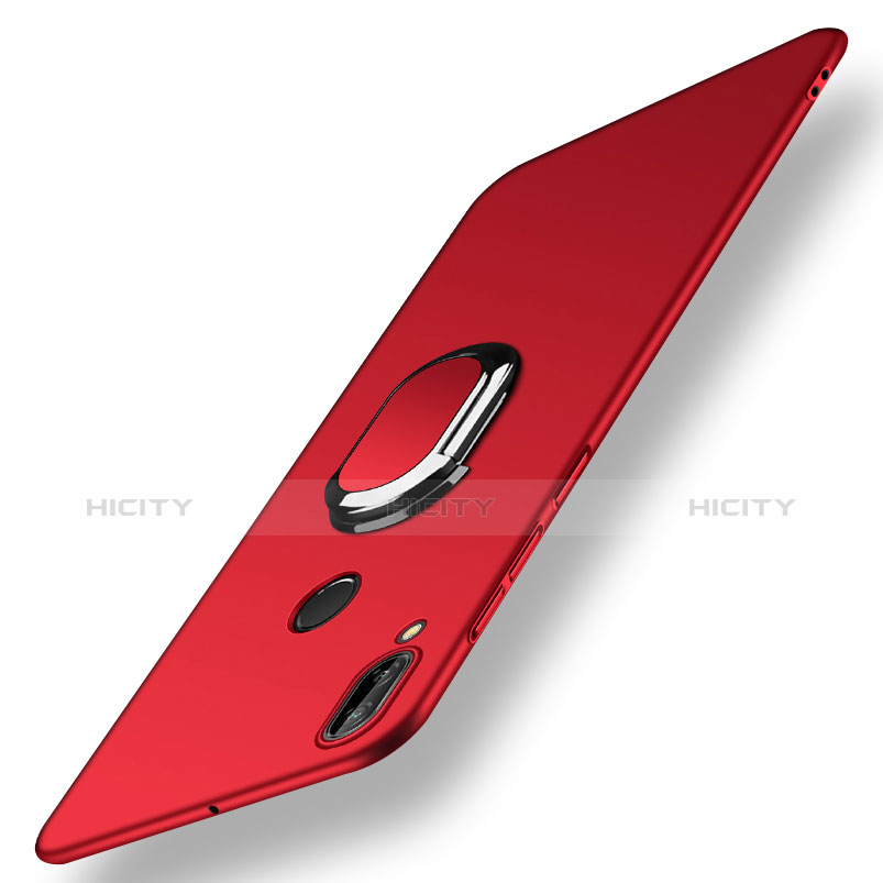 Carcasa Dura Plastico Rigida Mate con Anillo de dedo Soporte y Lanyard para Huawei Nova 3e Rojo