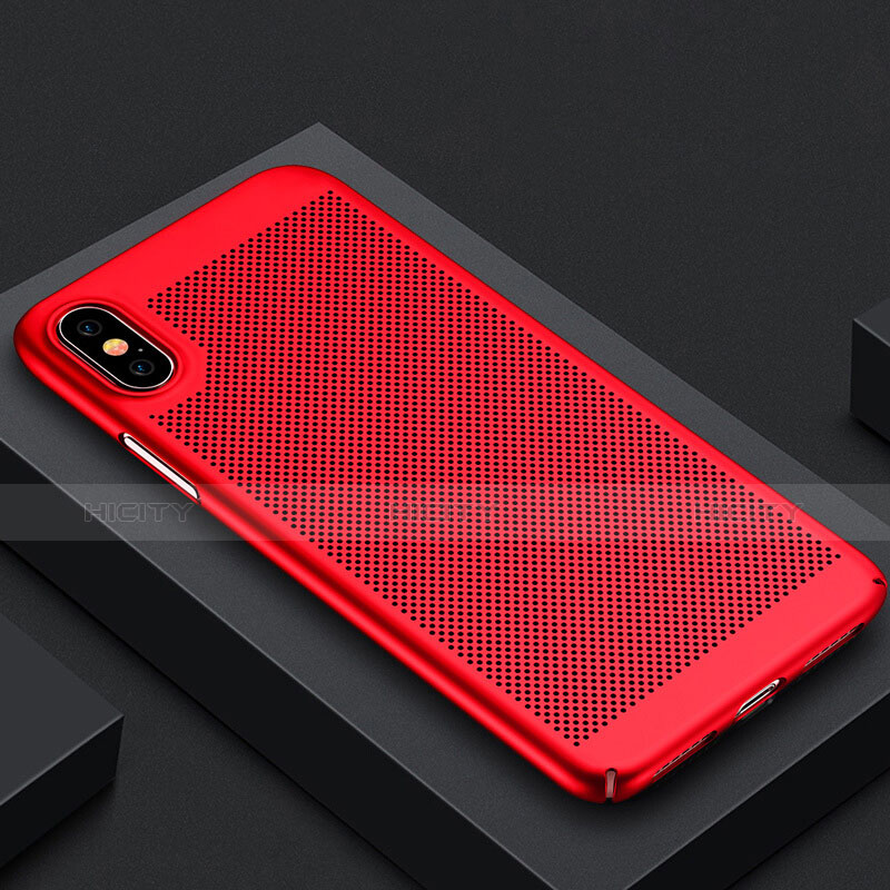 Carcasa Dura Plastico Rigida Perforada para Apple iPhone X Rojo