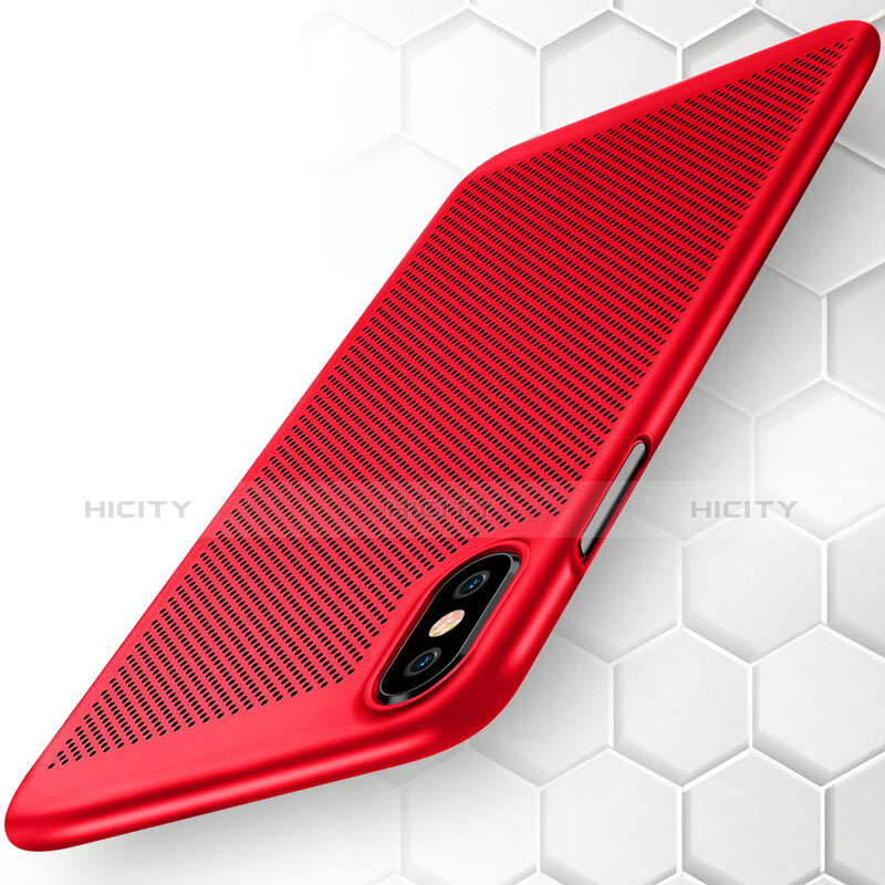 Carcasa Dura Plastico Rigida Perforada para Apple iPhone X Rojo