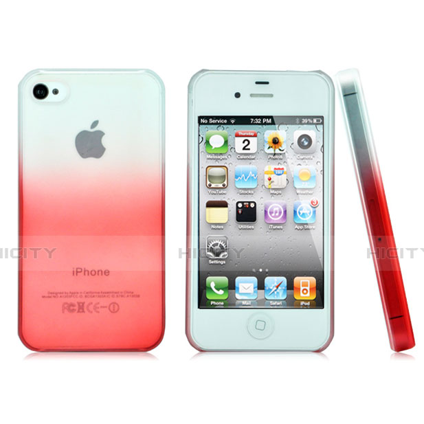 Carcasa Dura Plastico Rigida Transparente Gradient para Apple iPhone 4 Rojo