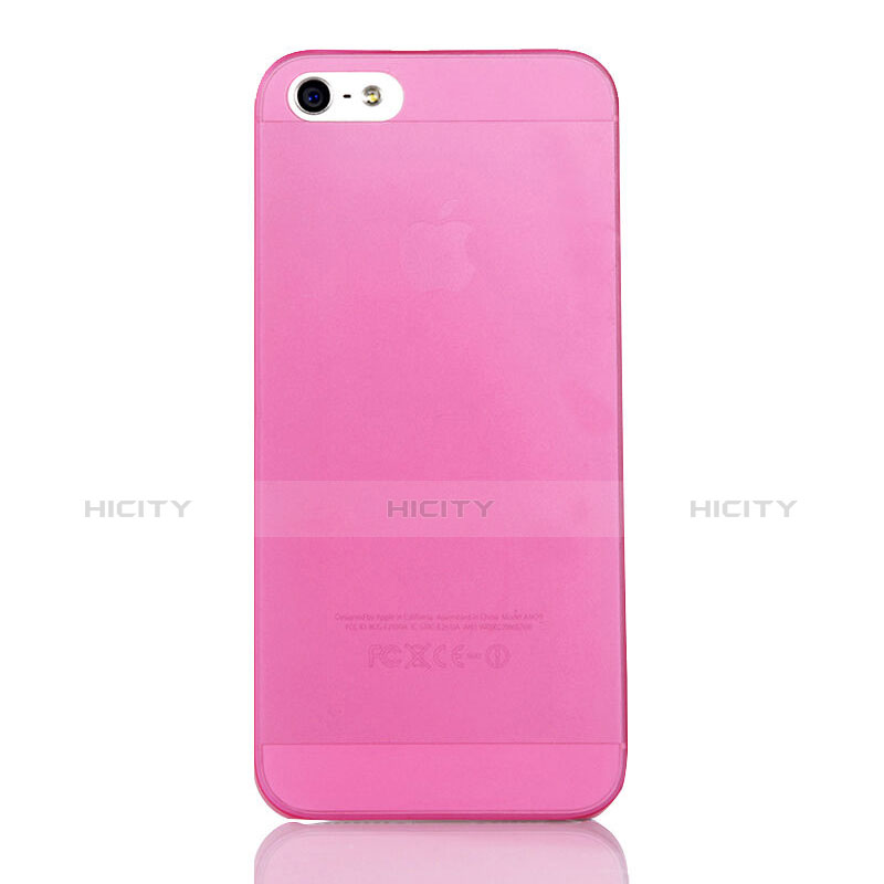 Carcasa Dura Ultrafina Transparente Mate para Apple iPhone 5 Rosa Roja