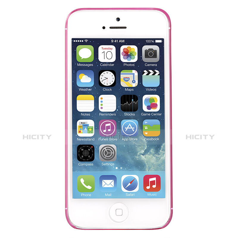 Carcasa Dura Ultrafina Transparente Mate para Apple iPhone 5 Rosa Roja