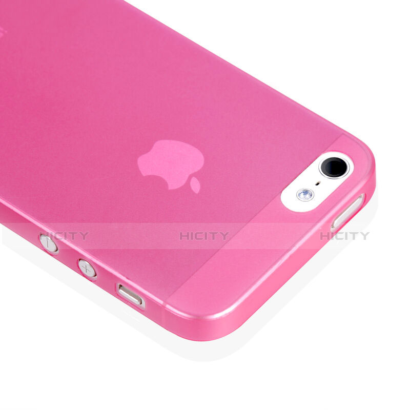 Carcasa Dura Ultrafina Transparente Mate para Apple iPhone 5 Rosa Roja