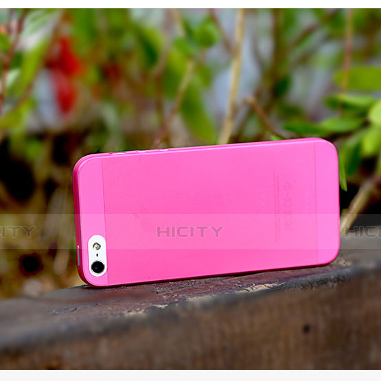 Carcasa Dura Ultrafina Transparente Mate para Apple iPhone 5 Rosa Roja