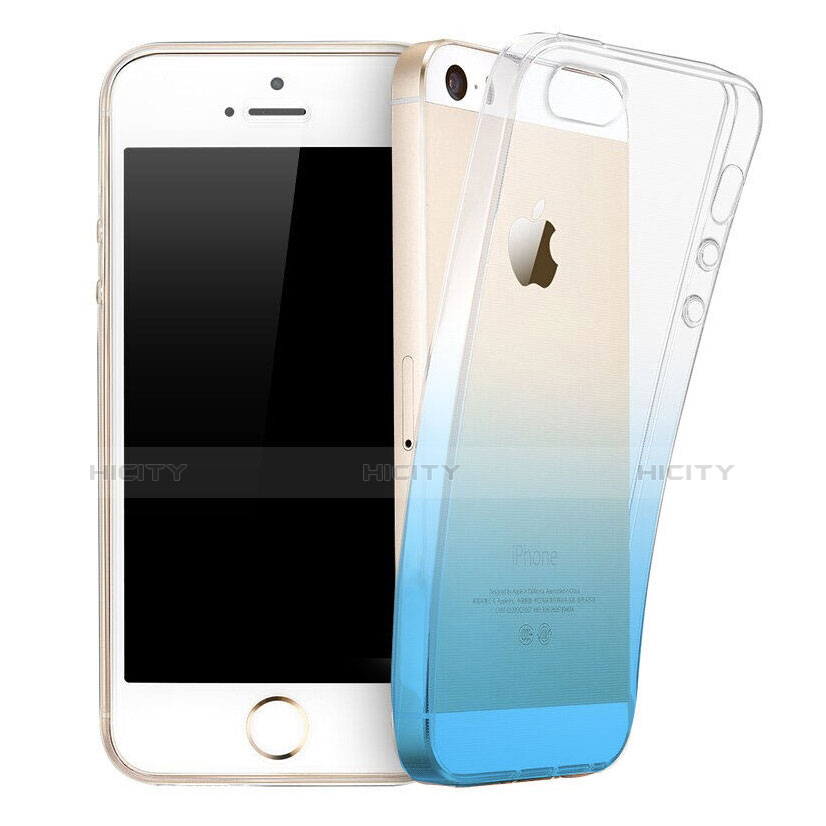 Carcasa Gel Ultrafina Transparente Gradiente para Apple iPhone 5 Azul