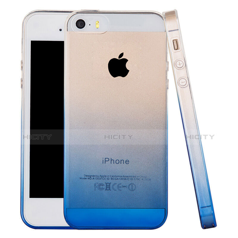 Carcasa Gel Ultrafina Transparente Gradiente para Apple iPhone 5 Azul