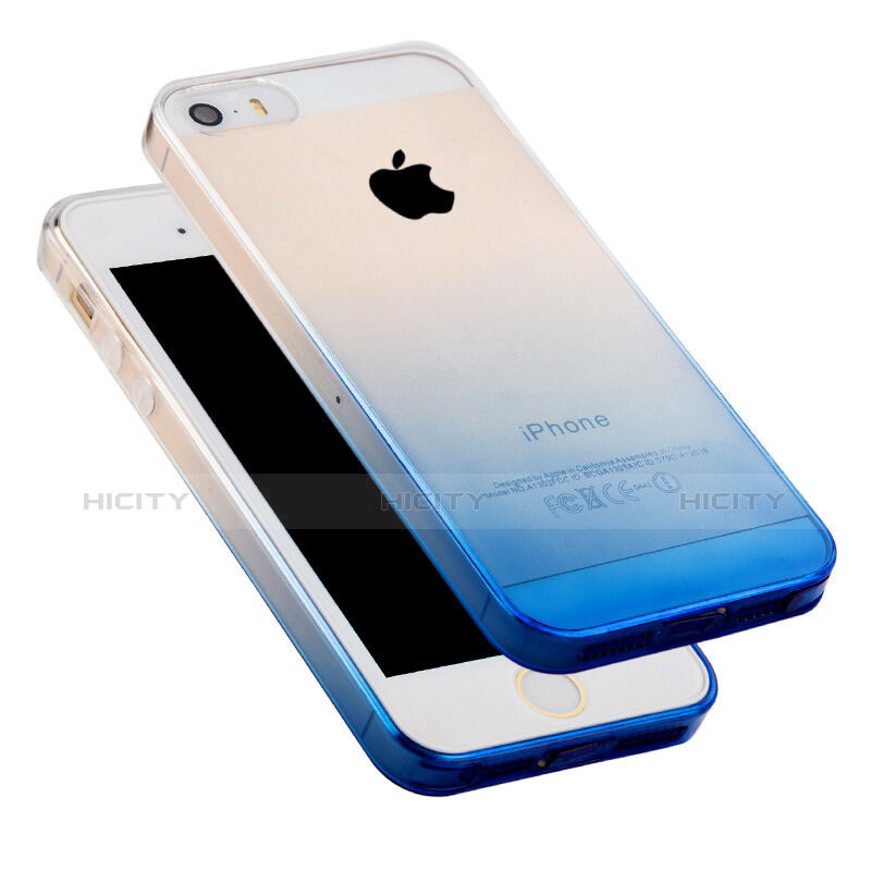 Carcasa Gel Ultrafina Transparente Gradiente para Apple iPhone 5 Azul