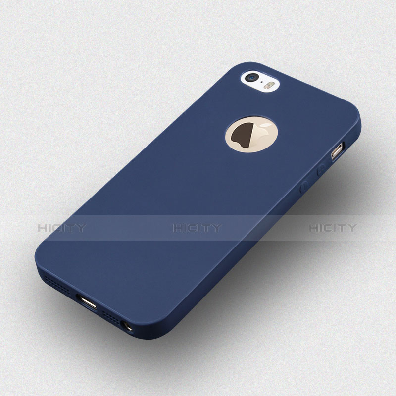 Carcasa Silicona Goma con Agujero para Apple iPhone 5 Azul