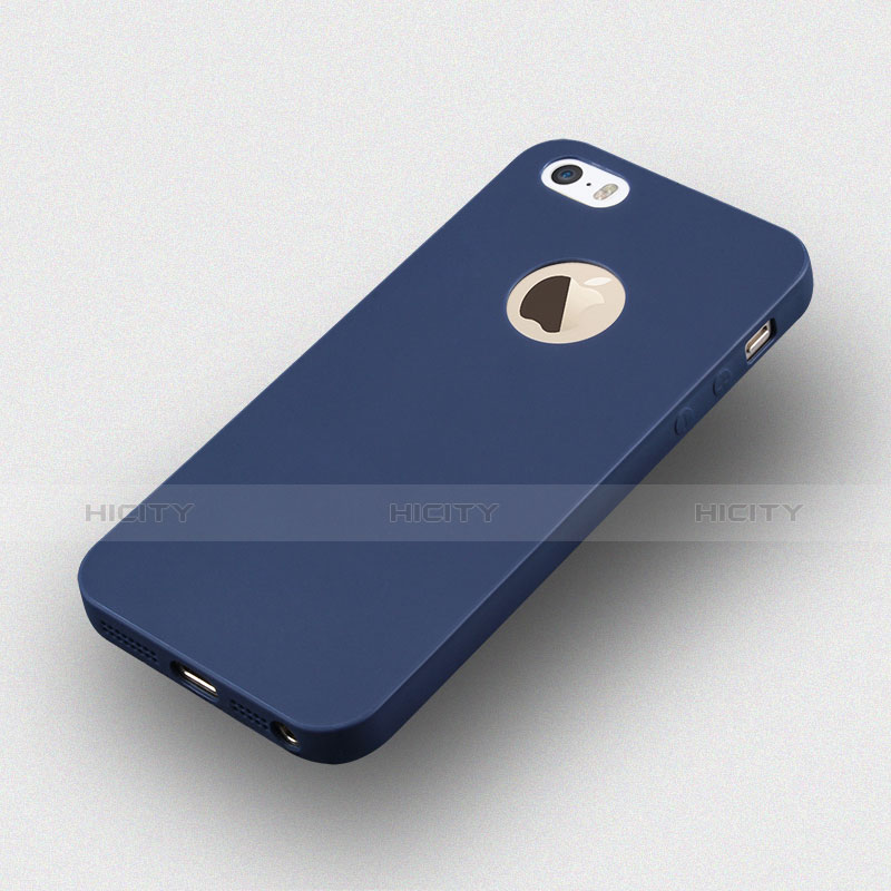 Carcasa Silicona Goma con Agujero para Apple iPhone 5S Azul