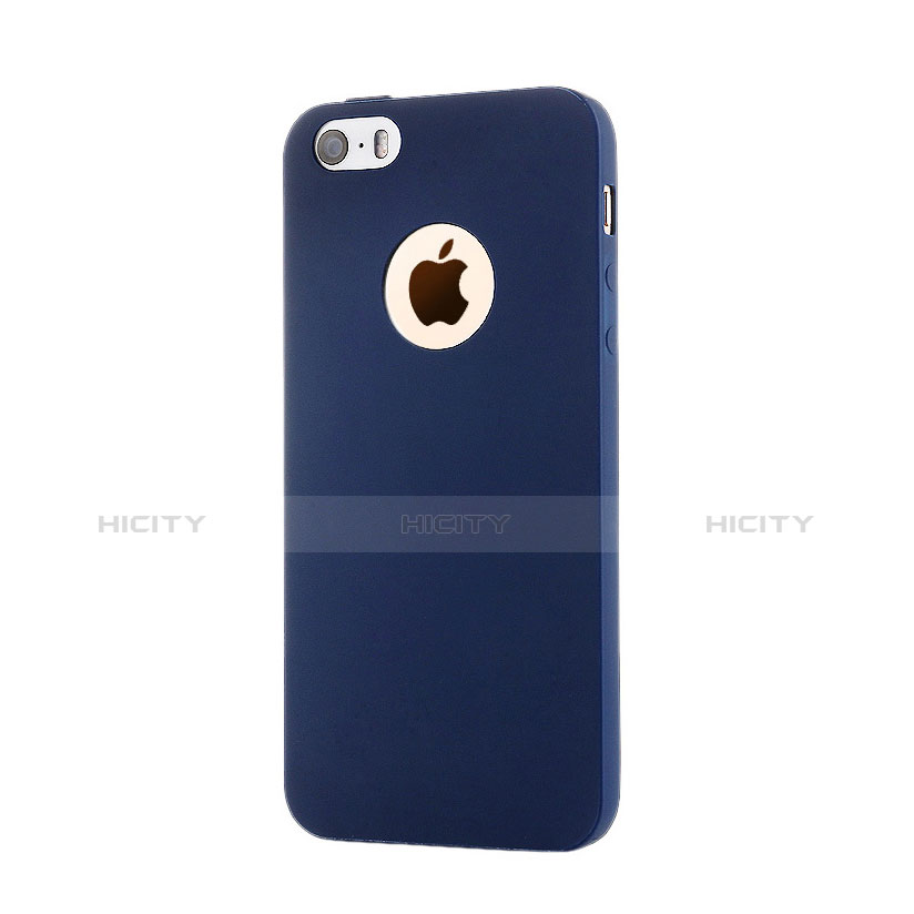 Carcasa Silicona Goma con Agujero para Apple iPhone 5S Azul