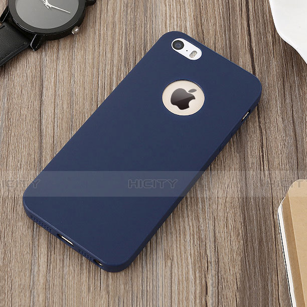 Carcasa Silicona Goma con Agujero para Apple iPhone 5S Azul