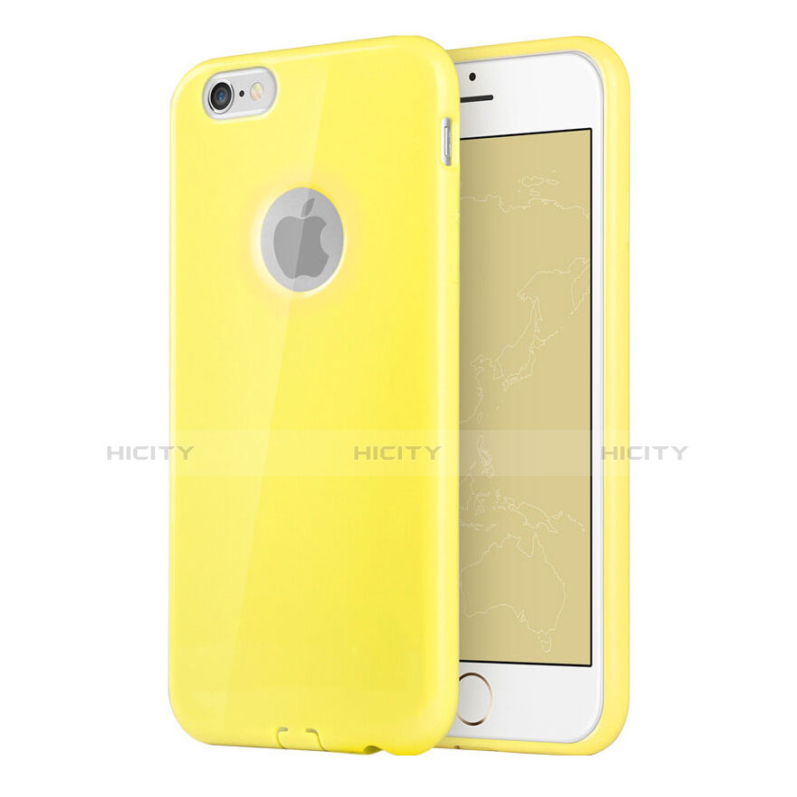 Carcasa Silicona Goma con Agujero para Apple iPhone 6 Plus Amarillo