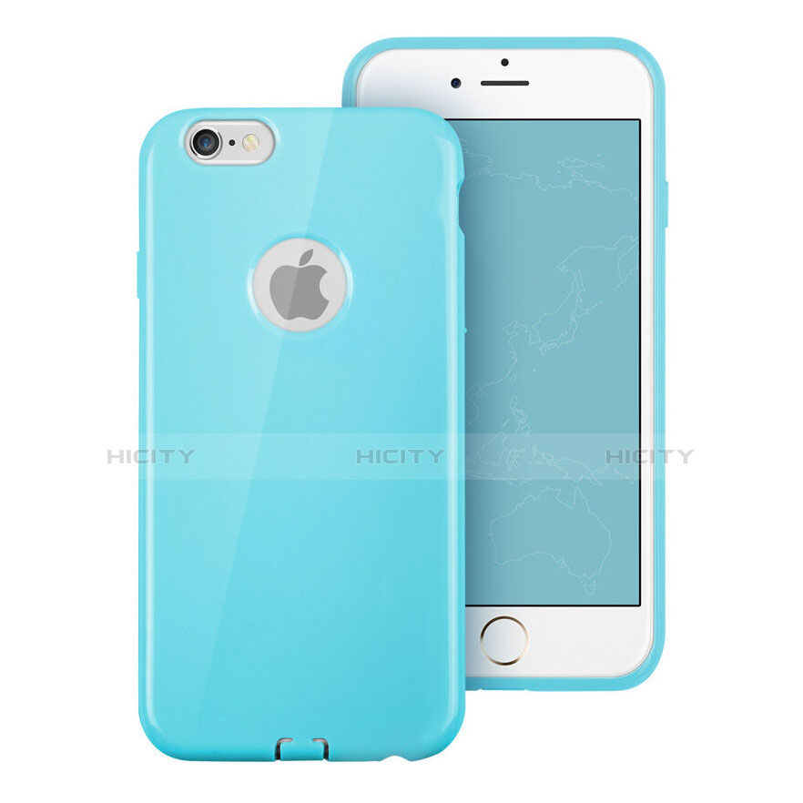 Carcasa Silicona Goma con Agujero para Apple iPhone 6 Plus Azul Cielo