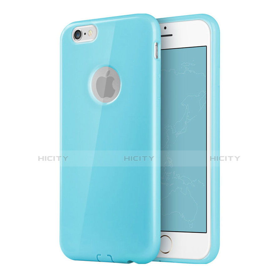 Carcasa Silicona Goma con Agujero para Apple iPhone 6 Plus Azul Cielo