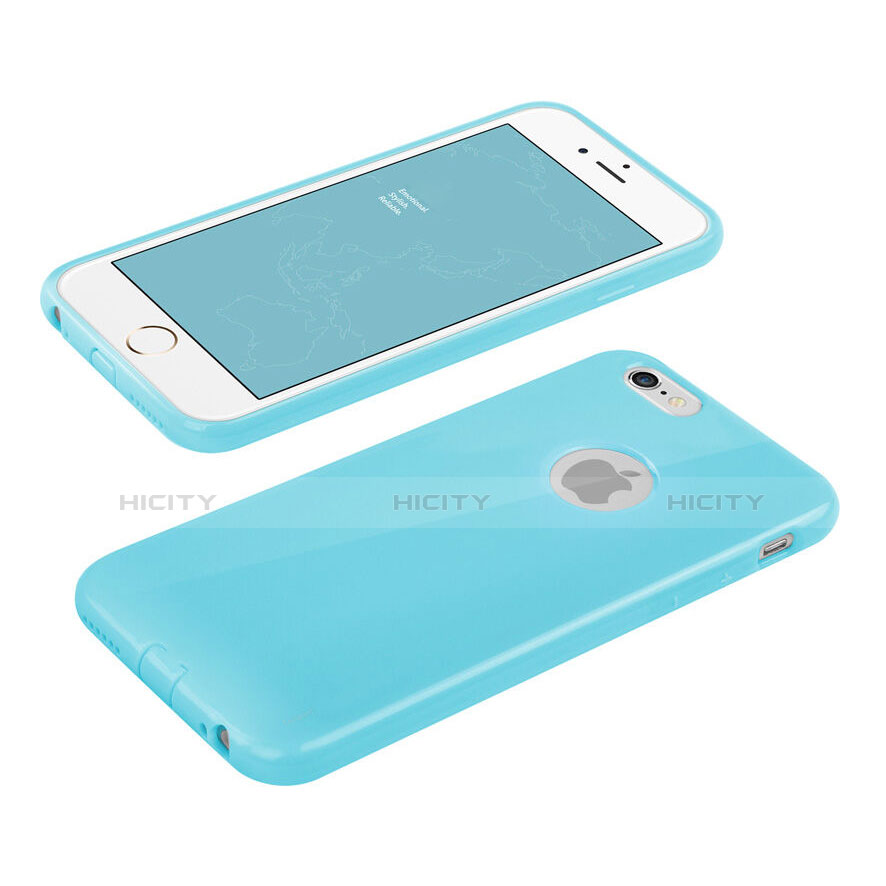 Carcasa Silicona Goma con Agujero para Apple iPhone 6 Plus Azul Cielo