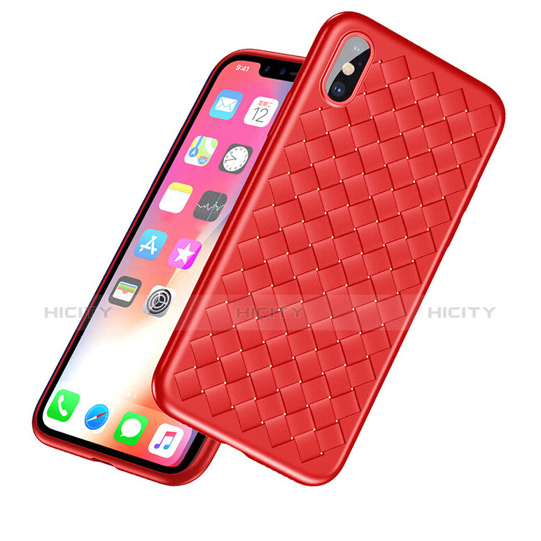 Carcasa Silicona Goma de Cuero para Apple iPhone Xs Rojo