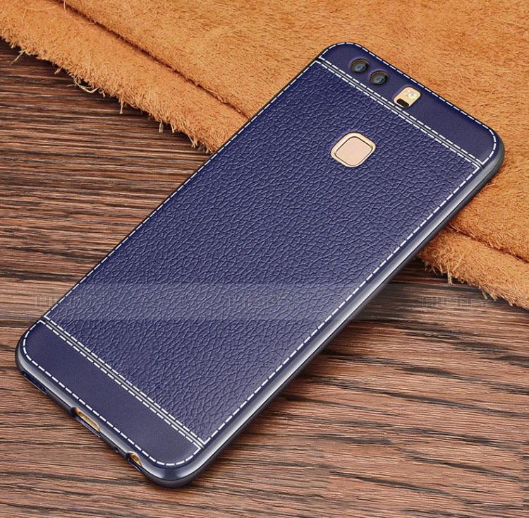 Carcasa Silicona Goma de Cuero para Huawei P9 Azul