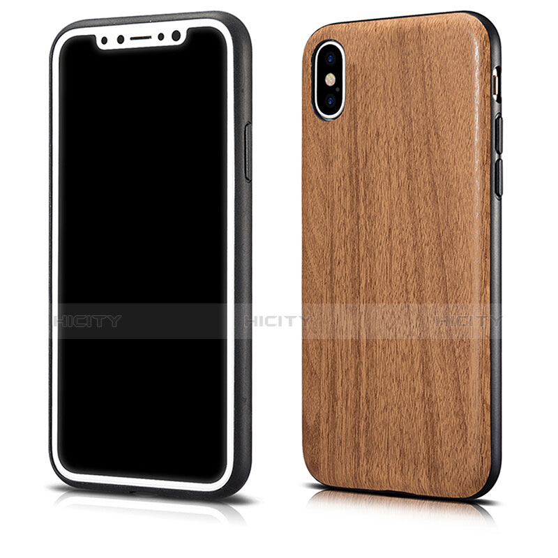 Carcasa Silicona Goma Patron de Grano de Madera para Apple iPhone X Marron