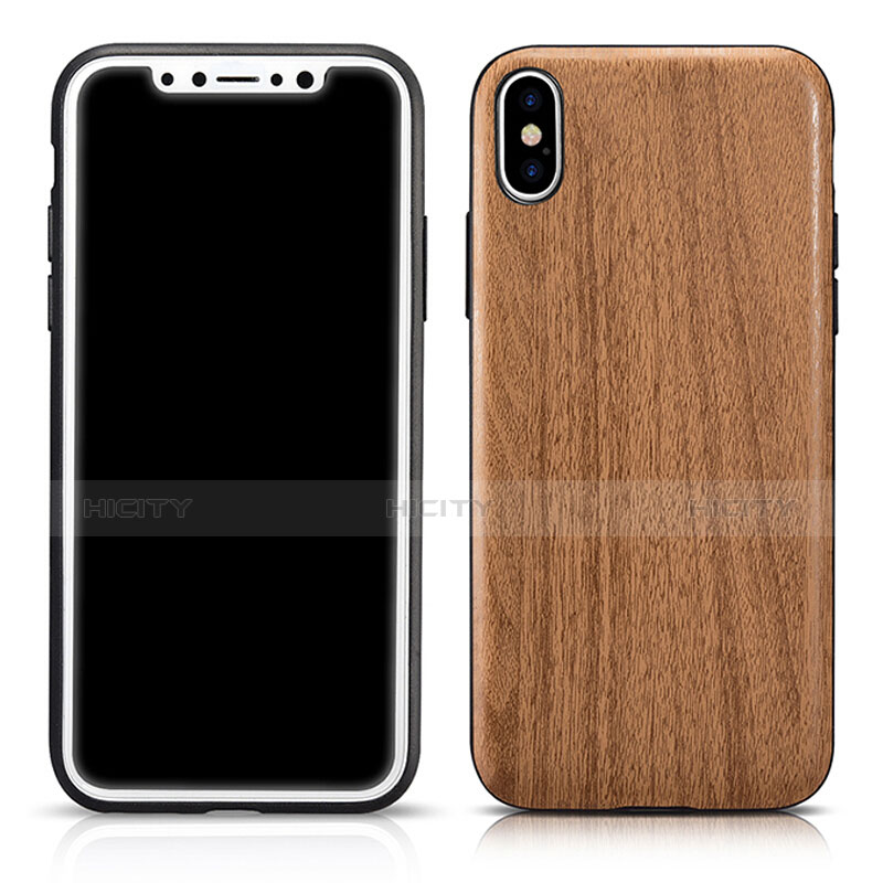 Carcasa Silicona Goma Patron de Grano de Madera para Apple iPhone X Marron