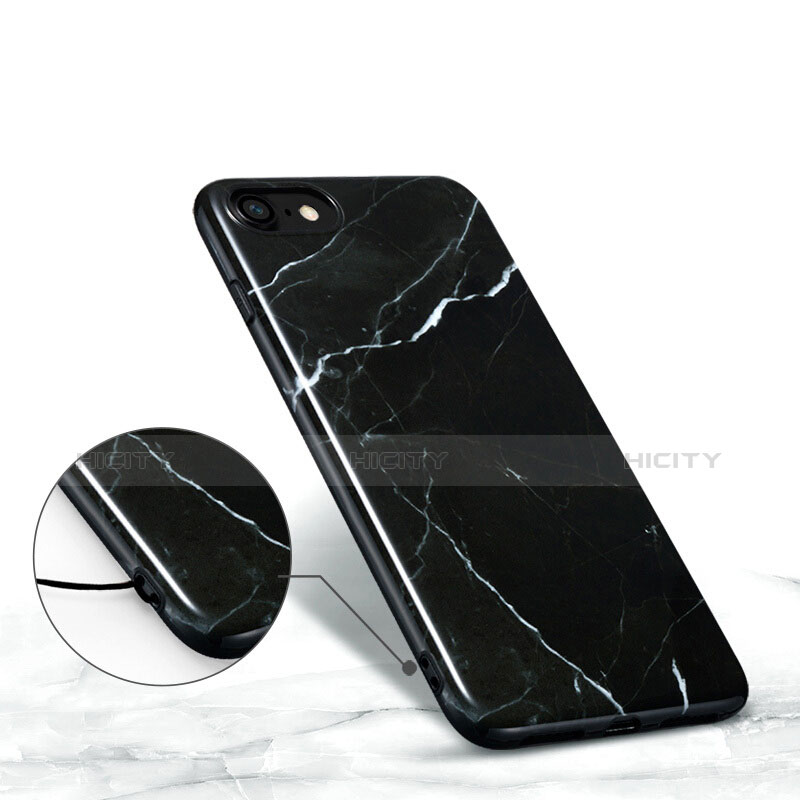 Carcasa Silicona Goma Patron de Marmol para Apple iPhone 8 Negro