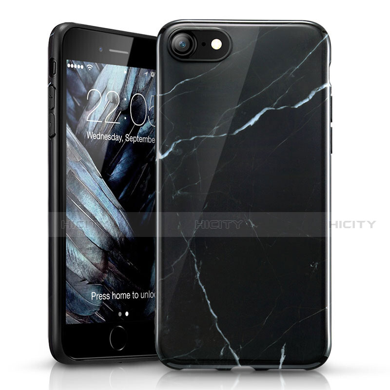 Carcasa Silicona Goma Patron de Marmol para Apple iPhone SE (2020) Negro